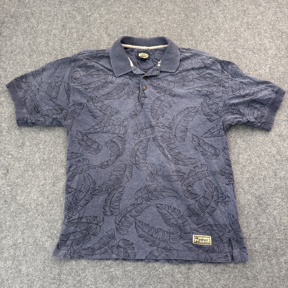 Tommy Bahama Mens Blue Jacquard Tropical Leaf Camp Shirt Medium RN 86549